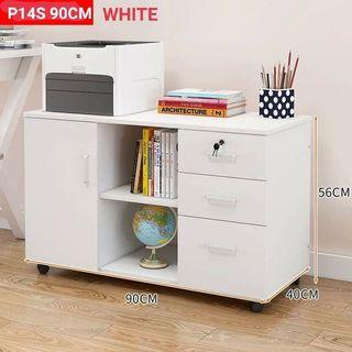 90 cm WHITE OFFICE  SIDE TABLE WITH WHEELS AND LOCK