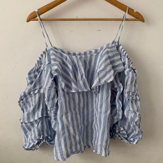 包郵 原價$399 zara women 斷貨款 Off Shoulder Top 女裝 條紋 露肩 上衣 衫 low cut size S 長袖 made in turkey free shipping summer 吊帶64243935369601110