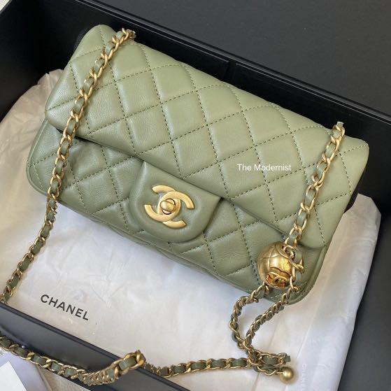 Authentic Chanel Green Lambskin Mini Rectangular Gold Pearl Crush Gold  Hardware, Luxury, Bags & Wallets on Carousell