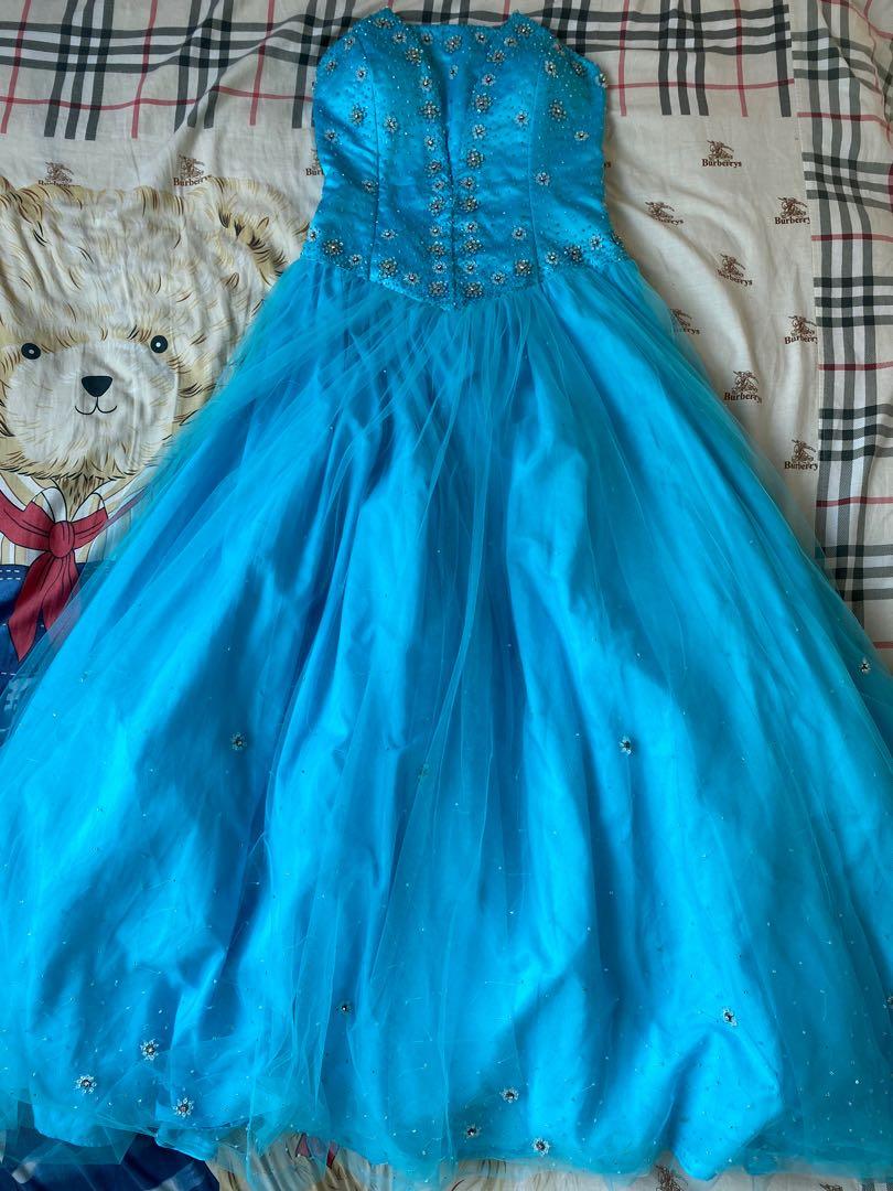 Blue Gown Cinderella Gown, Fesyen Wanita, Pakaian Wanita, Gaun