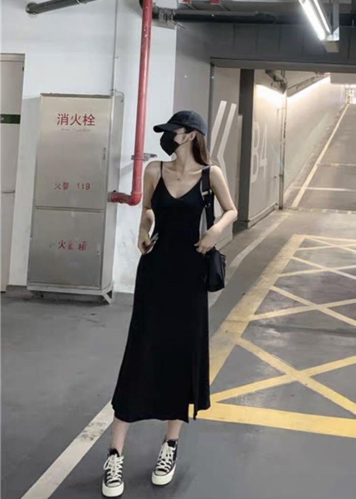 BN Casual long black slit dress
