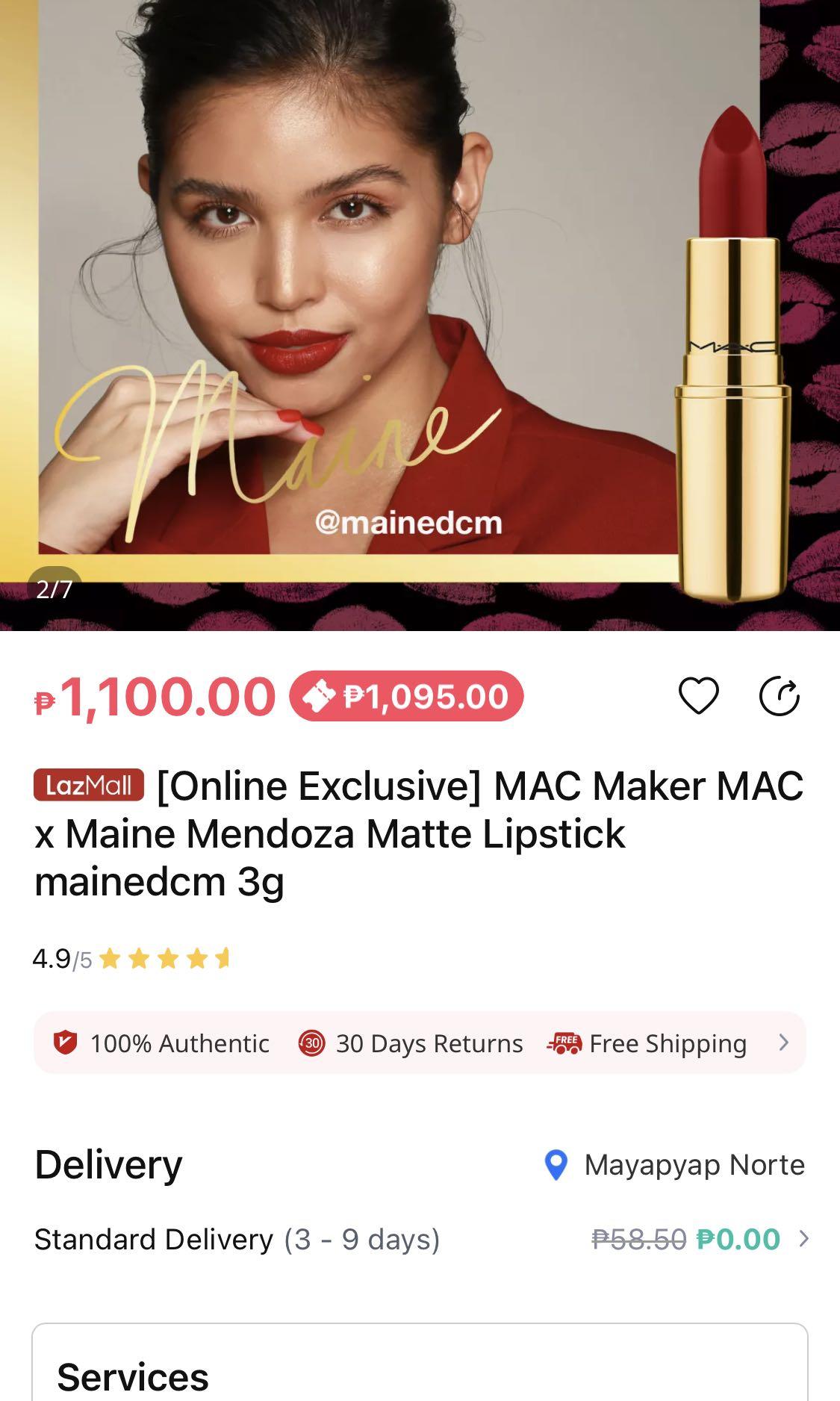 Bundle: MAC Lipstick + Mini Lipstick (Category: Makeup) located in Cabanatuan. Submitted by makeup_goodies (Listing ID 1109212811, Image 2). Description: BRANDNEW & AUTHENTIC. CLEARANCE! Both brandnew & authentic. BUNDLE - ₱990 ONLY! MAC Maker Maine Mendoza @maindm (MFG 10/2019) MAC Mini Lipstick in Twig (MFG: 05/2019) .