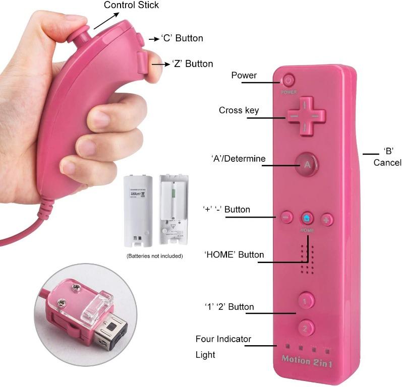 F3194 Wii Remote Controller with Built in Motion Plus and Nunchuk, Pink
