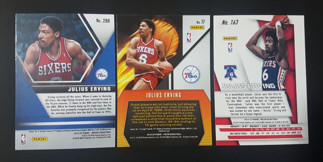 Julius Erving Modern Chrome Cards (Category: Raw Singles) located in Pasig City. Submitted by MaryandXaviersCorner (Listing ID 1110619095, Image 2). Description: Julius Erving Modern Chrome Cards Selling as lot, total of 3 cards Actual pictures of the items posted Will be shipped in toploaders and bubblewrap Please check my other NBA cards listings..