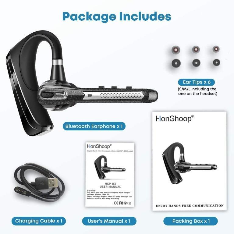 K3088 HonShoop Bluetooth Headset CVC8.0 Dual Mic Noise Cancelling