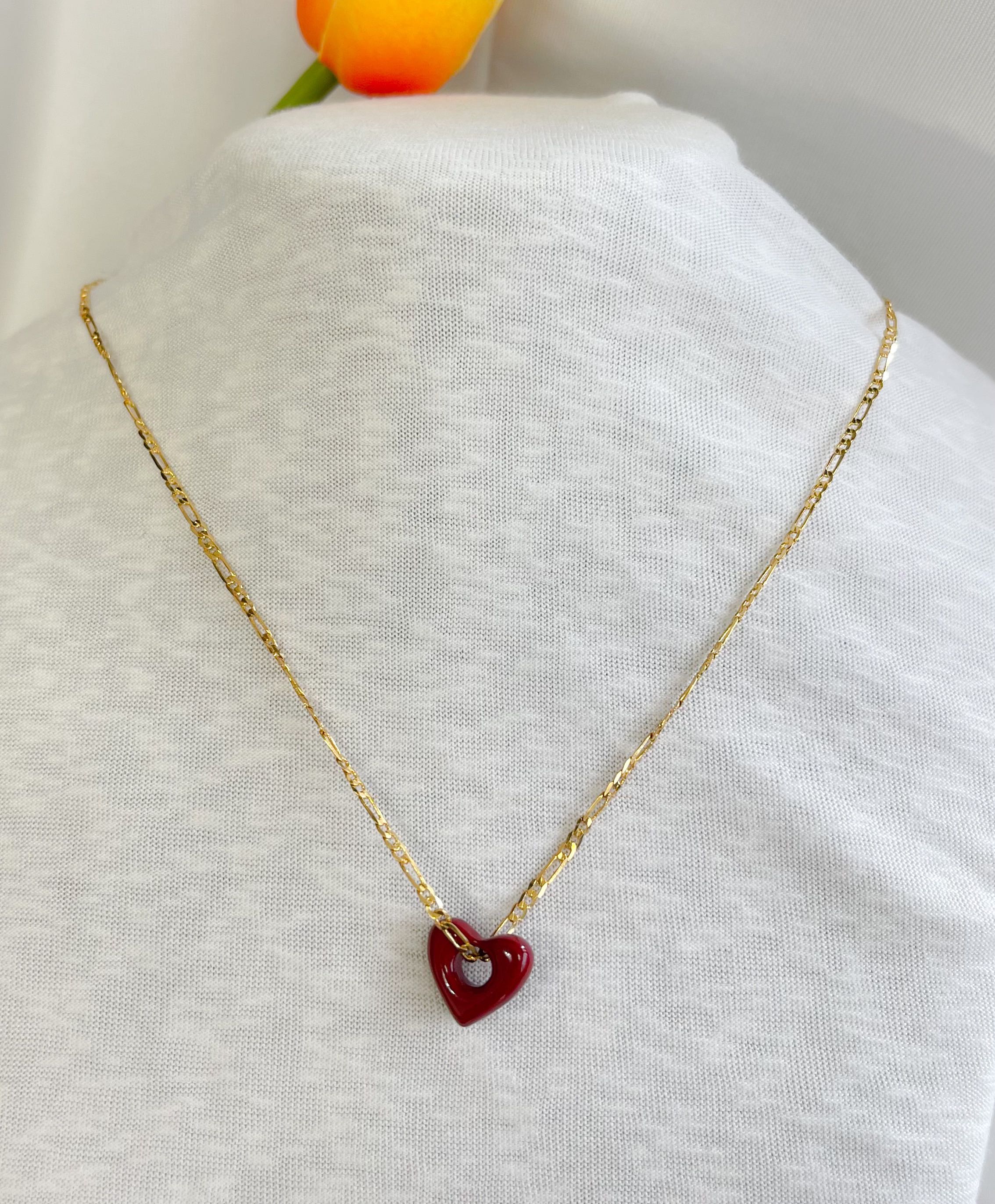 Madewell Women Enamel Red Heart Gold Plated Necklace