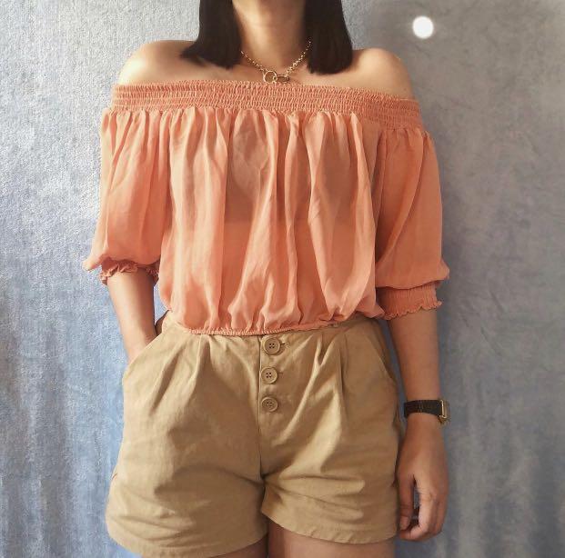 Peach off shop shoulder top