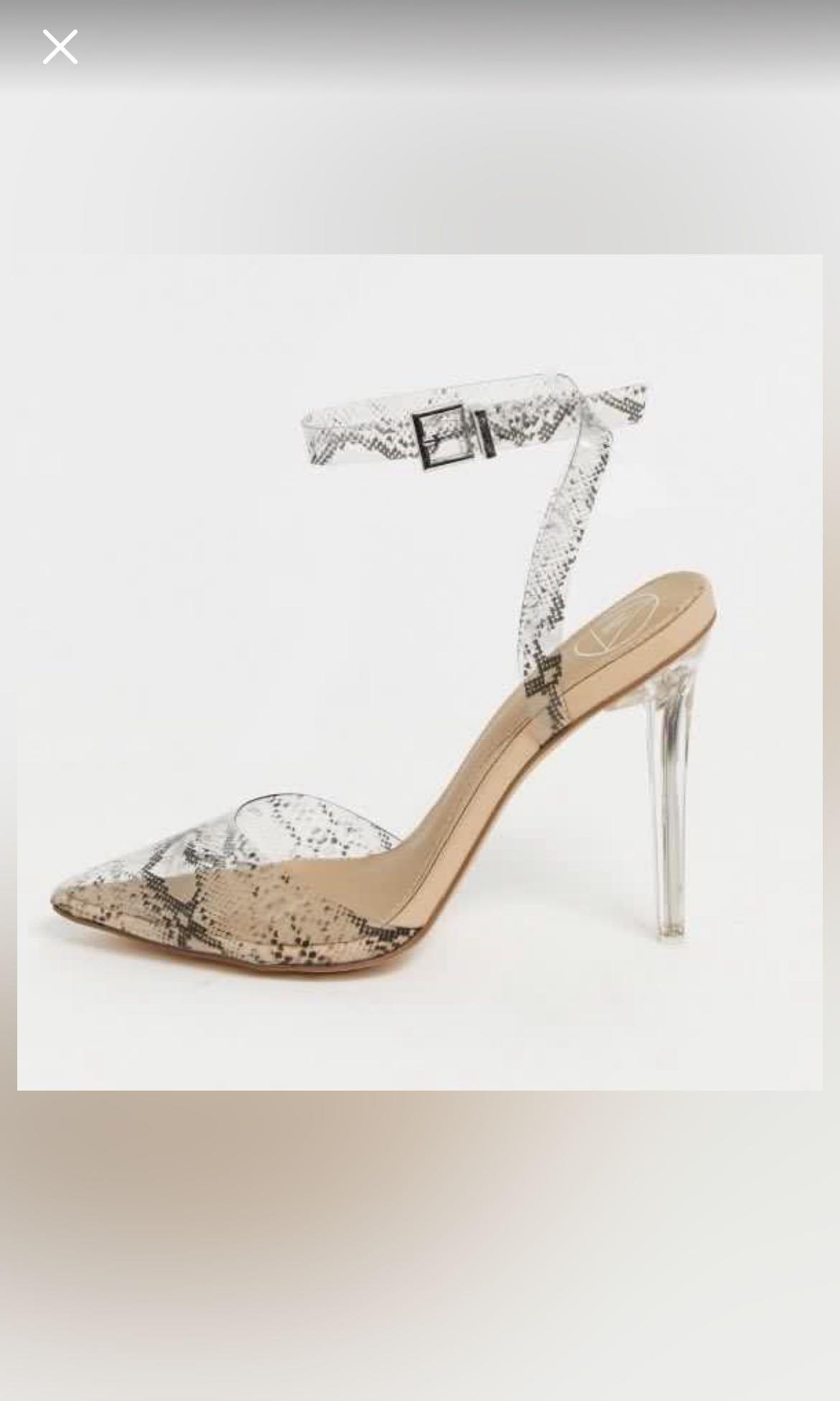 BNIB. Quick sale Clear heels snake print ASOS blogshopparty Women s Fashion Footwear Heels on Carousell