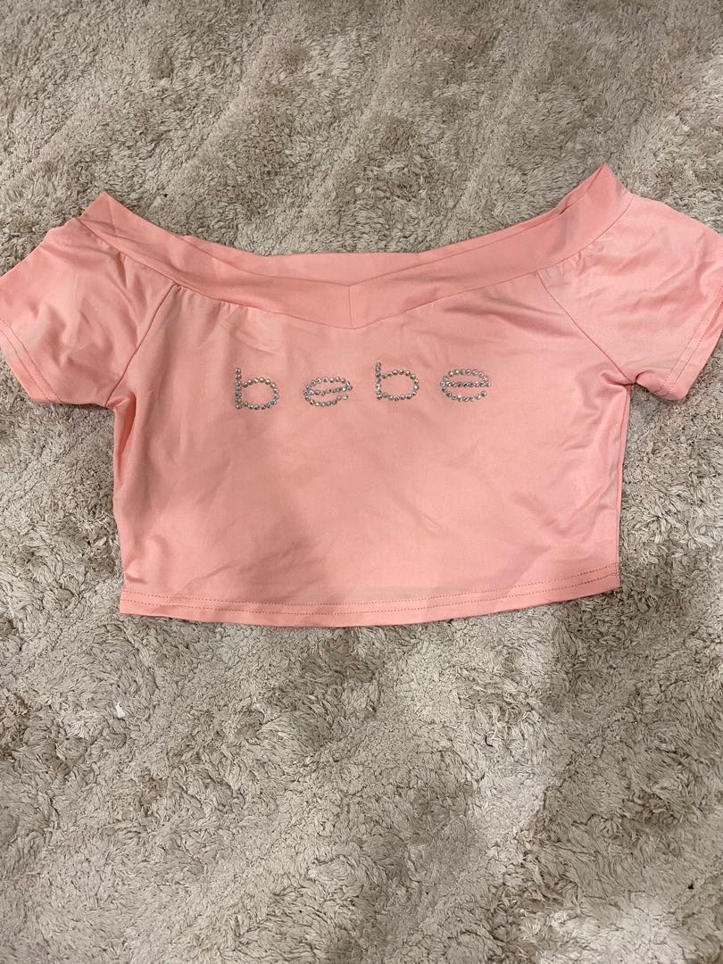 Shein Off The Shoulder Bebe Inspired Pink Crop Top Women S Fashion Clothes Tops On Carousell