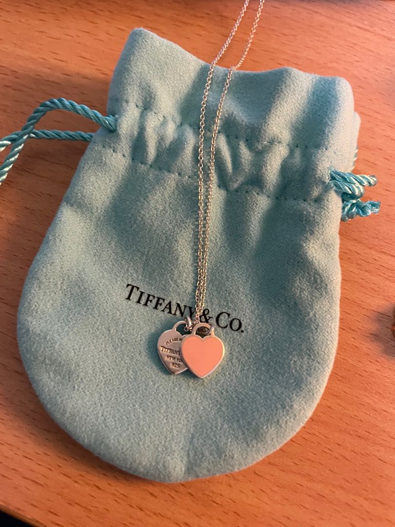 Tiffany Co Pink Double Heart Tag Pendant
