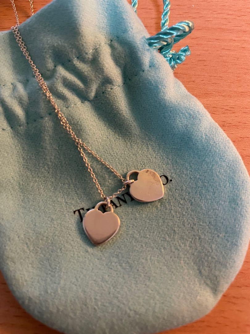 Tiffany Co Pink Double Heart Tag Pendant