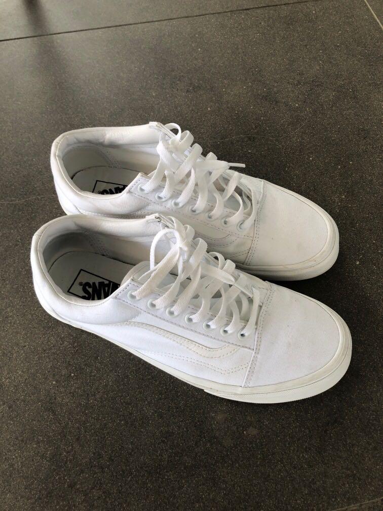 All white old skool vans womens top