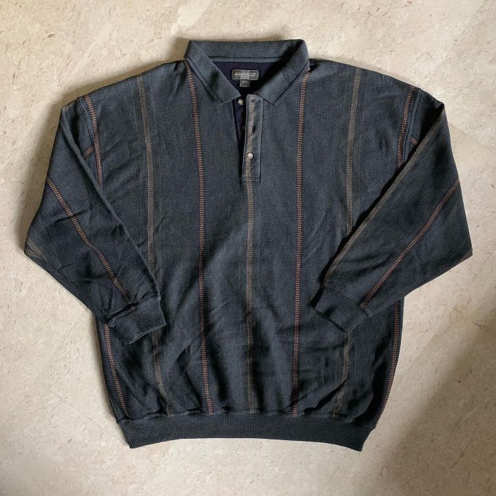 Men's Vintage Style Long Sleeve Polo Shirt