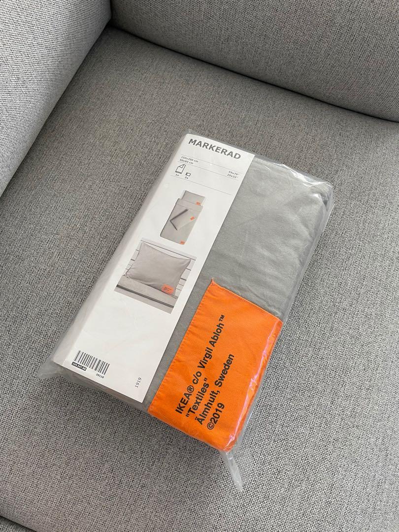 New Virgil Abloh x IKEA MARKERAD Duvet Cover 2 Pillowcases Full Queen  OFF-WHITE