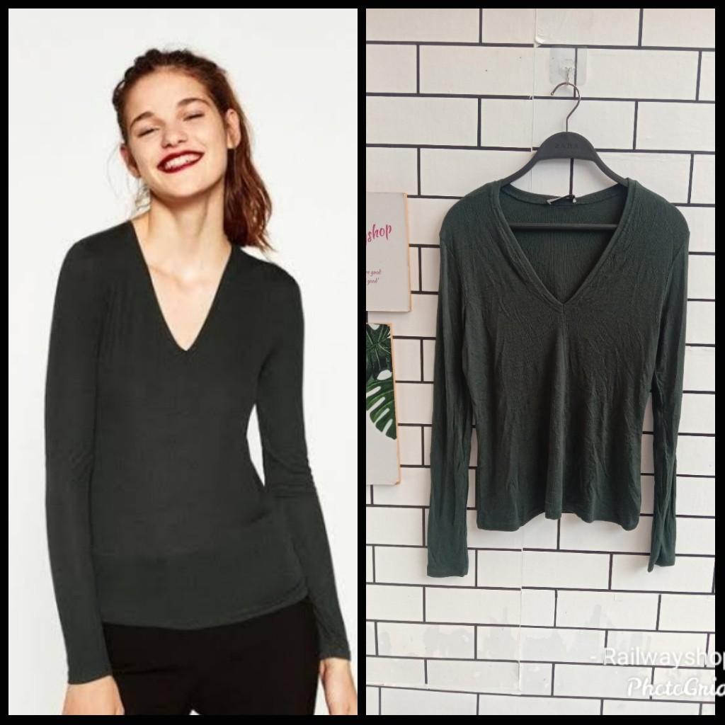 ZARA V NECK T-SHIRT, Fesyen Wanita 