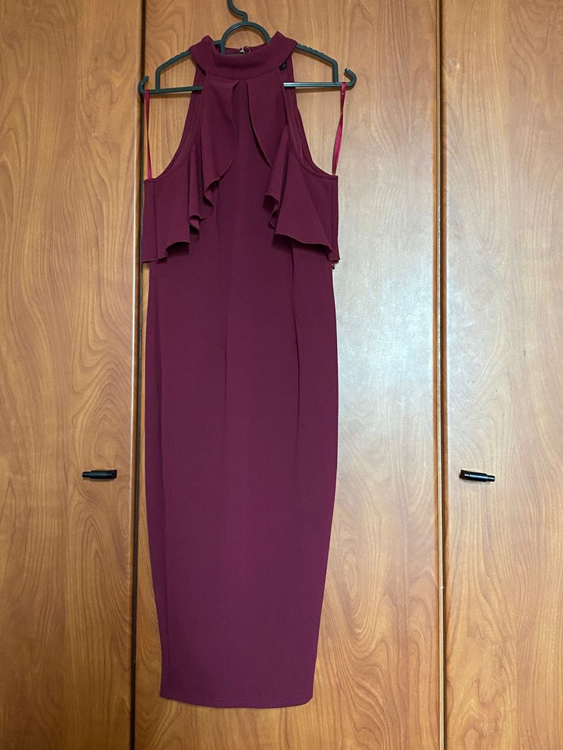 AX Paris Wine colour dress, halter, Women's Fashion, Dresses & Sets