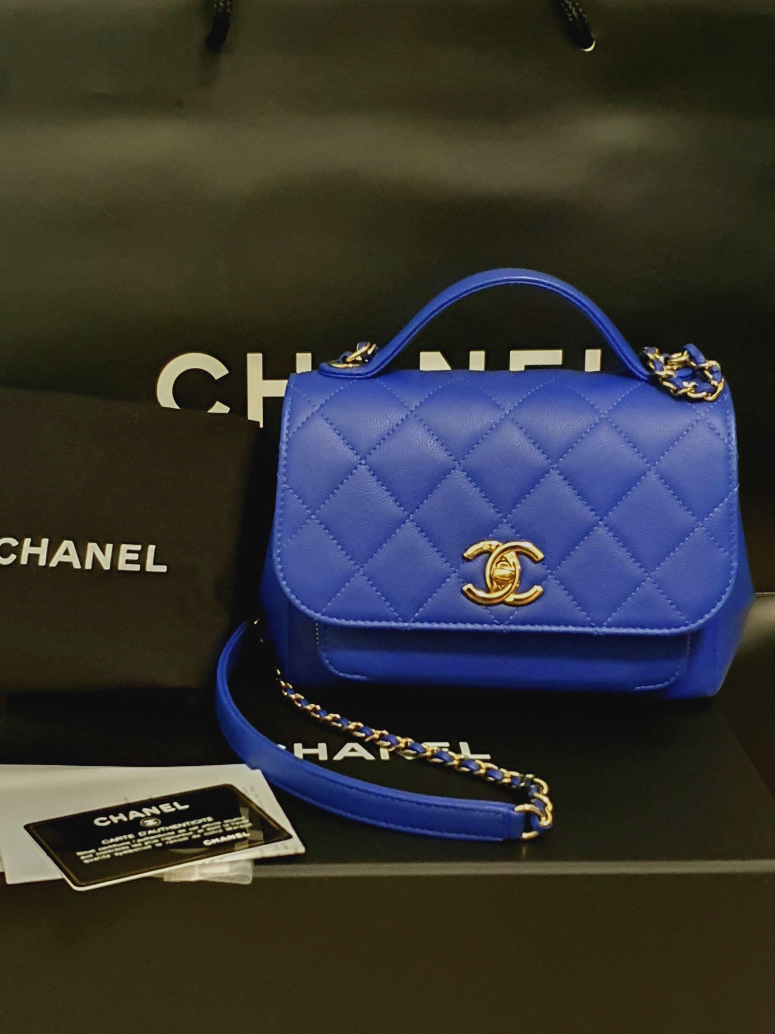 Chanel Caviar Quilted Small Business Affinity Flap Blue Light Gold