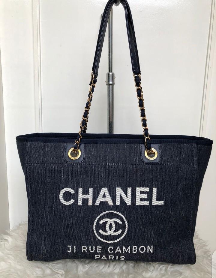 Chanel deauville tote dark blue denim 