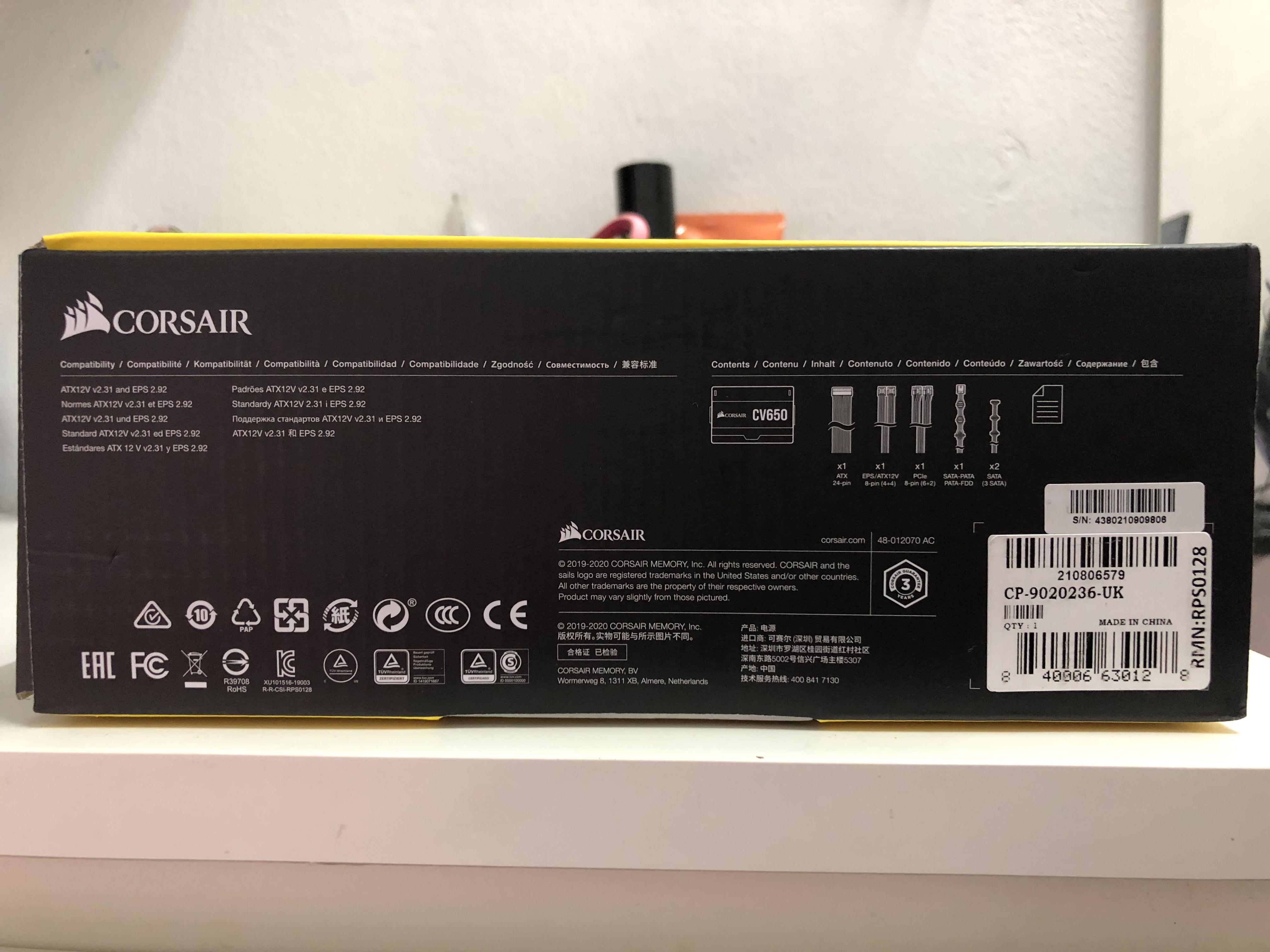 Corsair Cv Series Cv650 650 Watt 80 Plus Bronze Certified Power Supply Electronics Computer Parts Accessories On Carousell