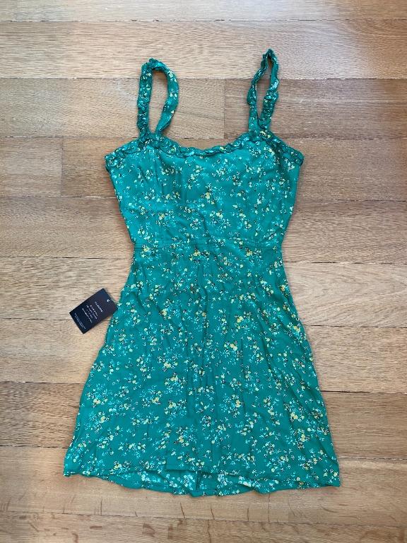 FAITHFULL THE BRAND Esther Green Floral Sleeveless Ruffle Mini Dress XS