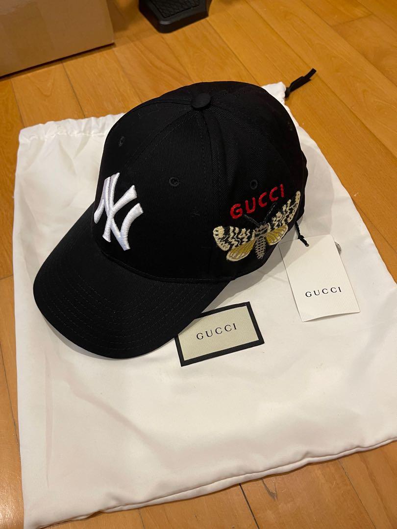 Gucci NY Yankees Black Baseball Cap with Logo & Butterfly Embroidery