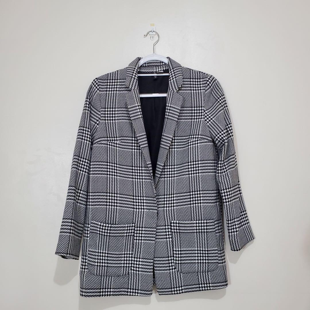 H M Plaid Black and White Blazer Women s Fashion Coats