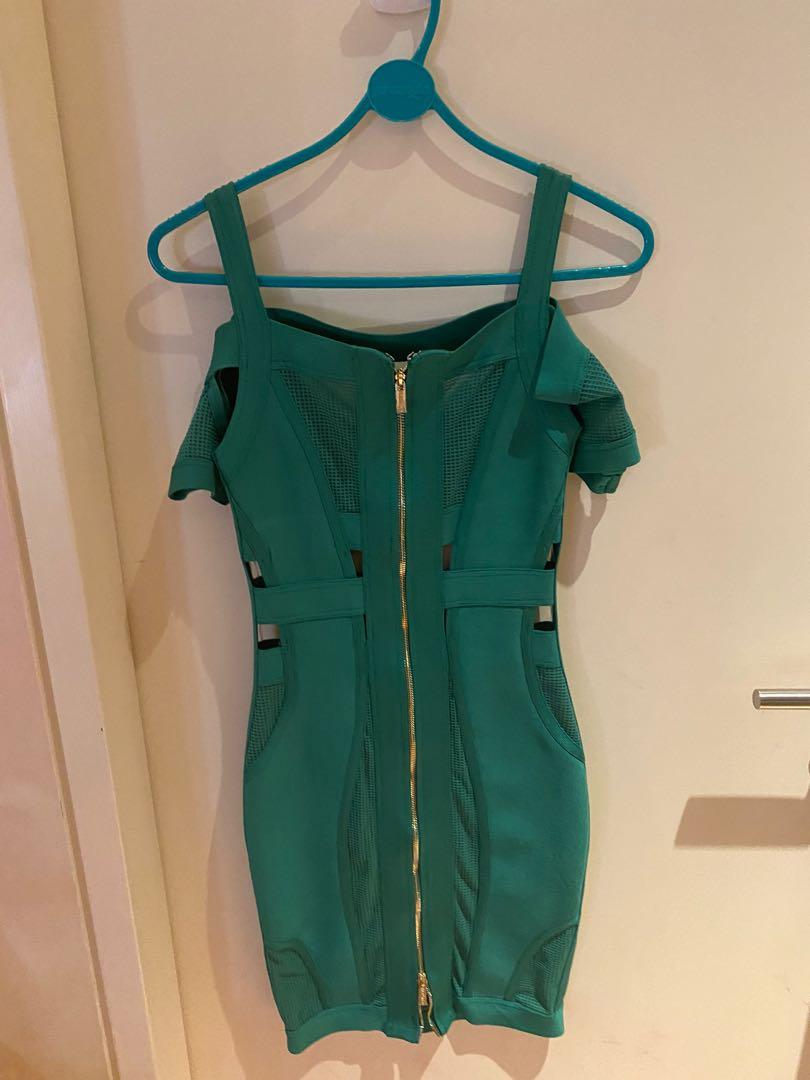 green emerald velvet dress House of CB Ltd.edition The Og Olive Green Midi Bandage Dress UK S