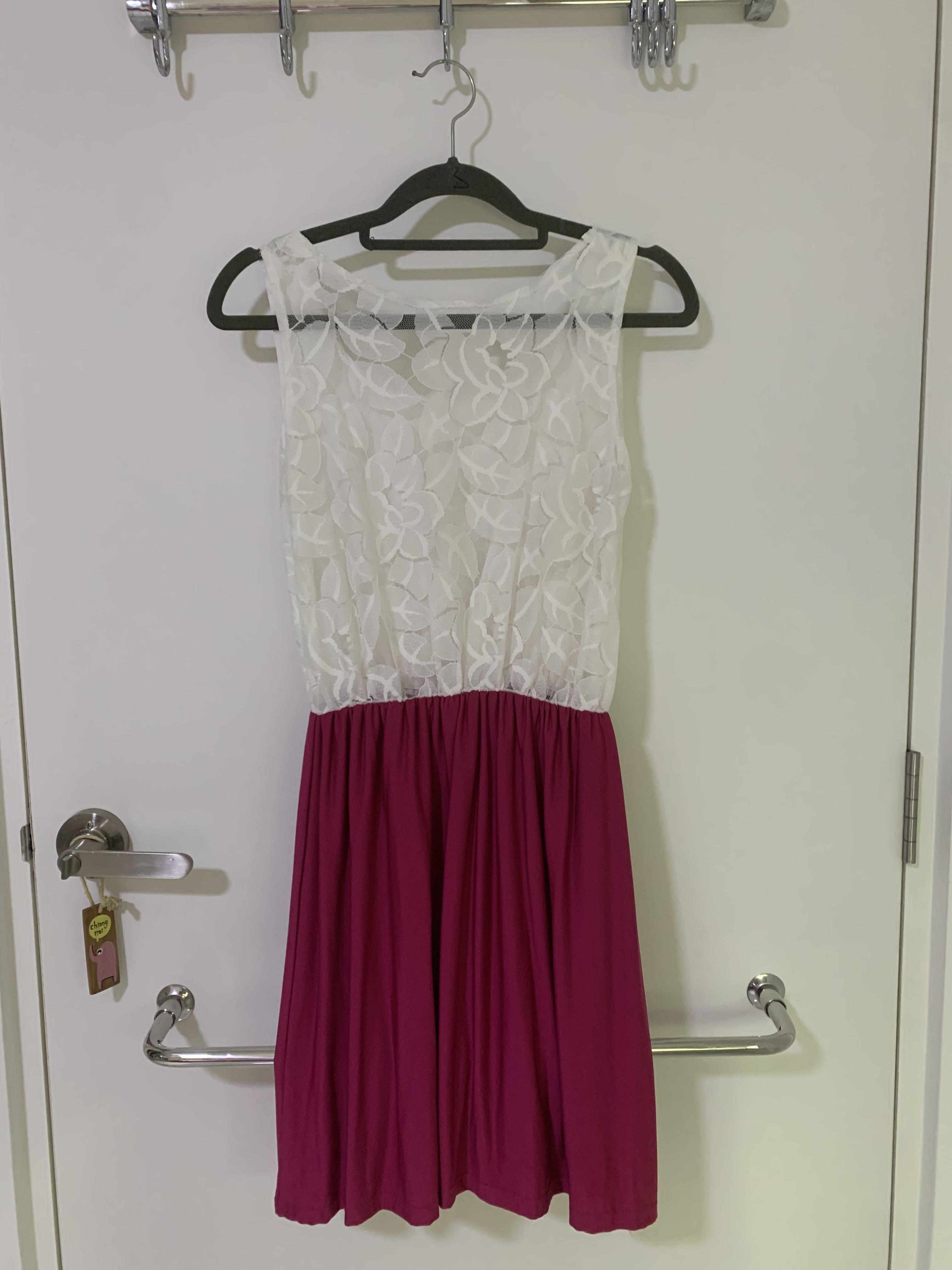 Lace white pink dress, Women's Fashion, Dresses Sets, Dresses