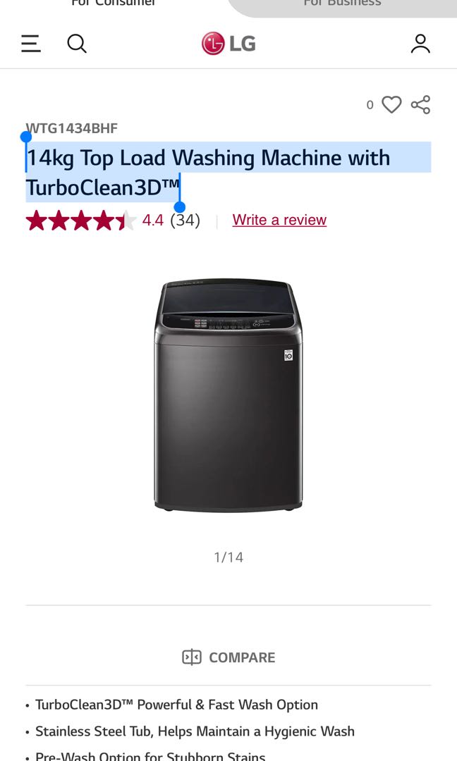 Lg wtg1434bhf sale