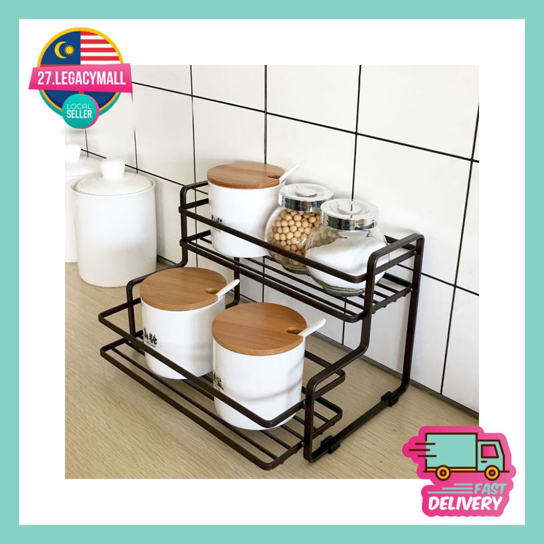 Metal 2 Tier Spice Rack Pantry Organizer Countertop Kitchen Seasoning ...