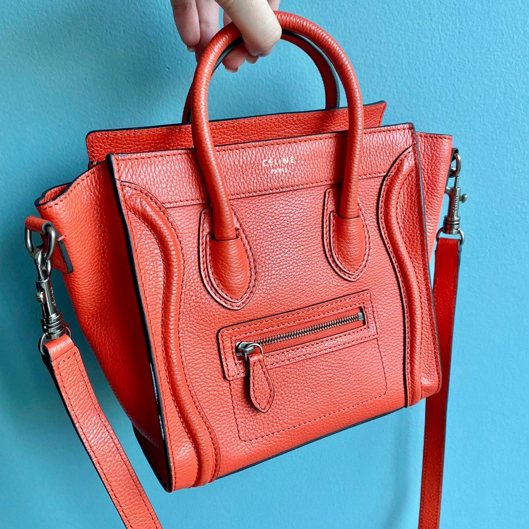 Nano Mini Luggage crossbody bag (Celine lookalike) in Vermillion, Women