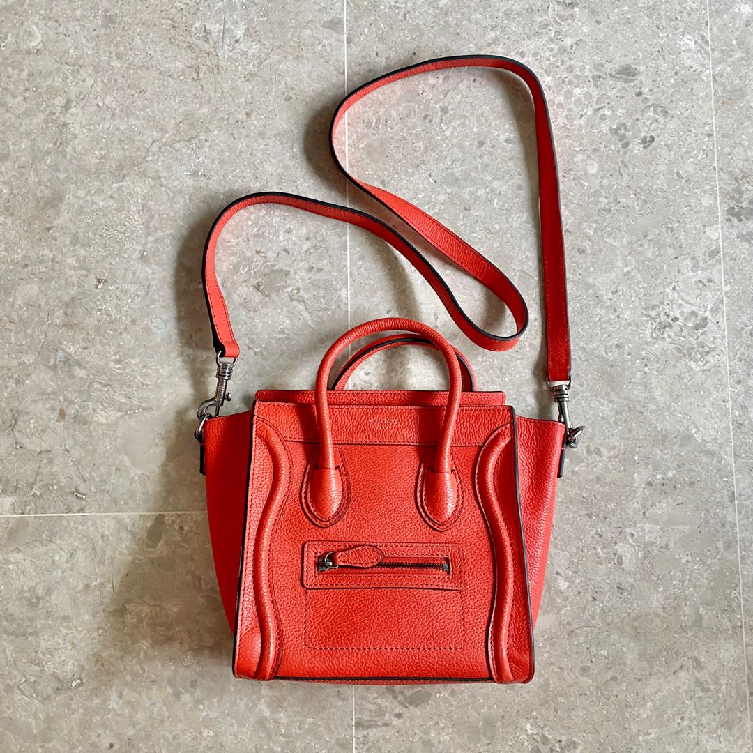 Nano Mini Luggage crossbody bag (Celine lookalike) in Vermillion, Women