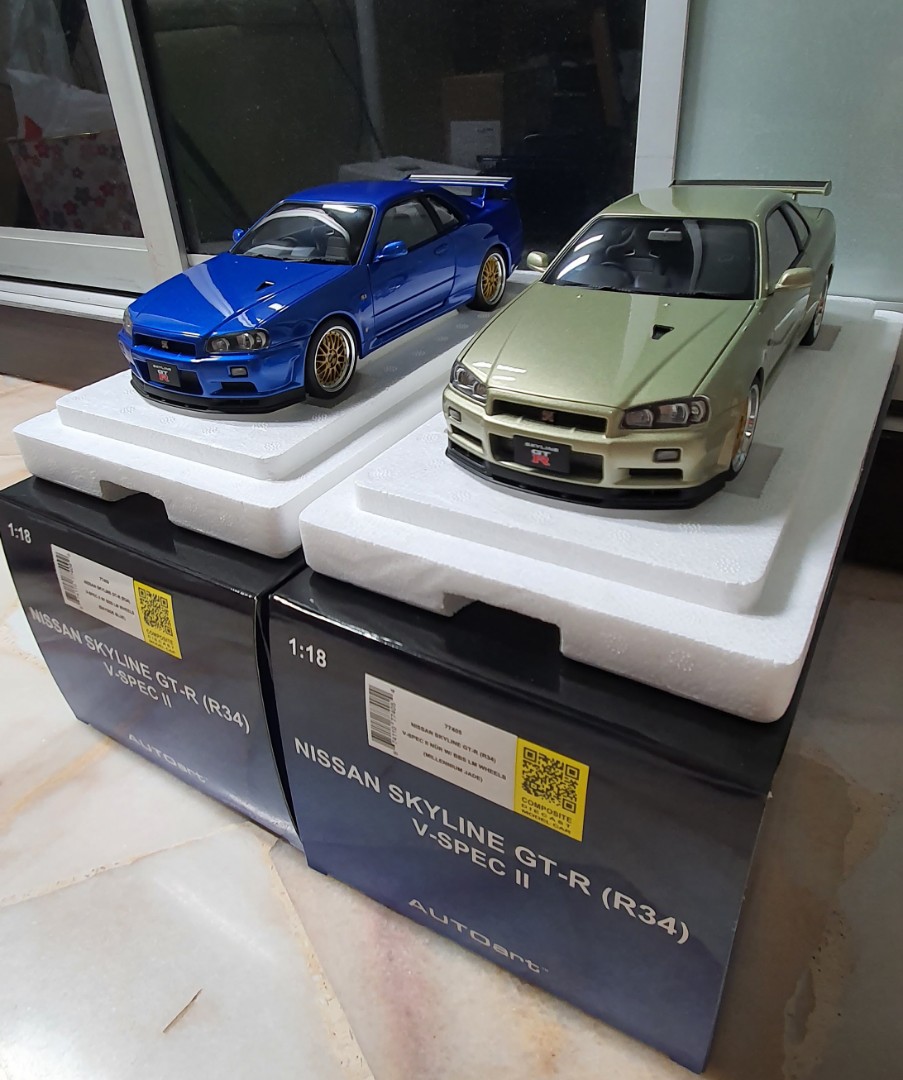 Nissan Skyline Gt R R34 V Spec Ii Nur W s Lm Wheels 1 18 Autoart Hobbies Toys Toys Games On Carousell