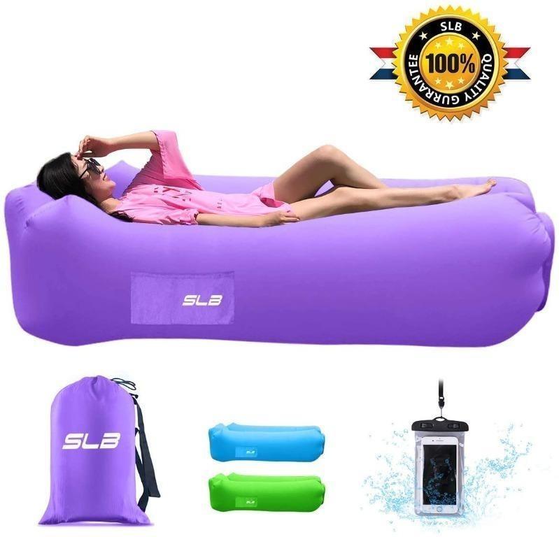 SLB Inflatable Lounger Waterproof Air Sofa Lounger with Headrest Portable Air Filled Lounger with Storage Bag for Camping Garden Beach and Pool Purple N1004 Sports Equipment Sports Games Water Sports ...