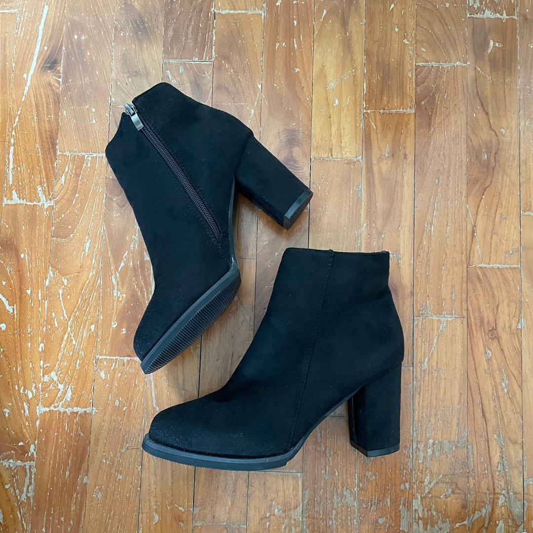 suede black block heel boots