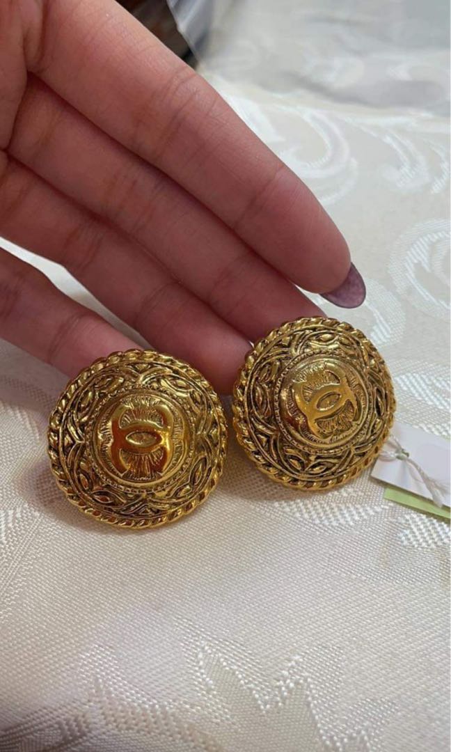 Vintage Chanel Earrings Round Double Medallion CC Logo Gold  Timeless  Vintage Company