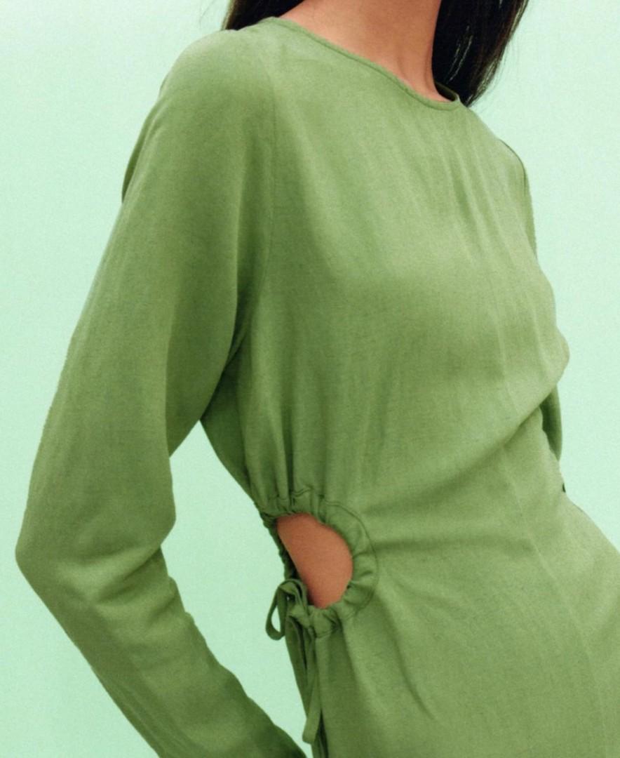 Zara cut-out linen blend dress - Apple 