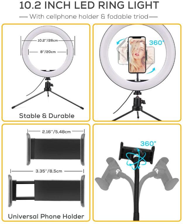 HOVVIDA LED Selfie Ring 3 10.2’’ Ring Light with Height Adjustable Tripod Stand 