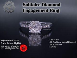 2 Cts Illusion Solitaire Engagement Ring 18k White Gold