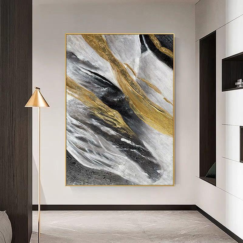 Black White Grey Tones With Gold Accent Modern Abstract Acrylic Oil  Painting Wall Art, Furniture & Home Living, Home Decor, Wall Decor On  Carousell