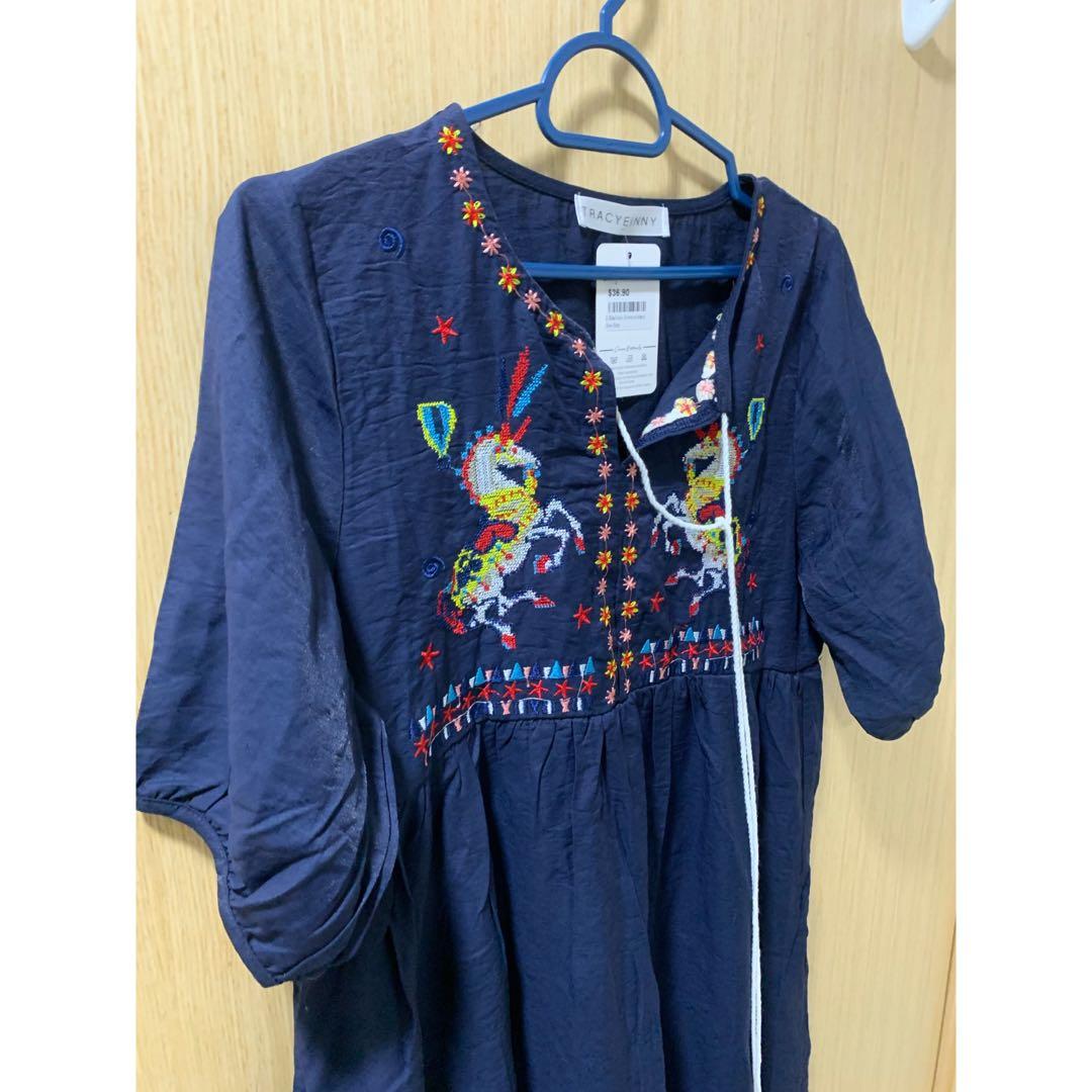 BNWT Boho embroidered empire waist dress Women s Fashion Dresses
