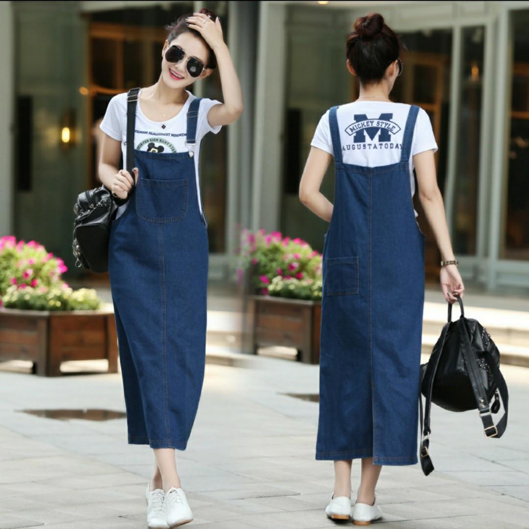 Denim pinafore clearance long dress