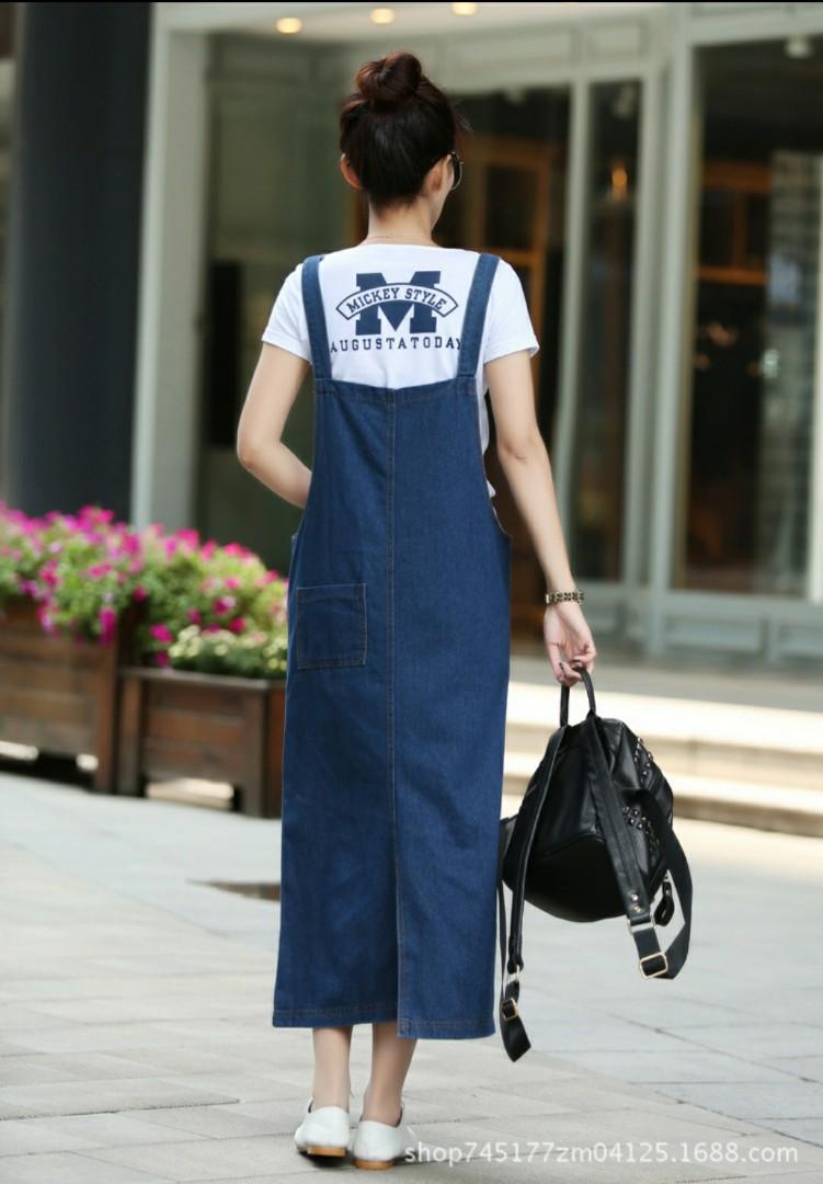 Maxi denim discount pinafore dress