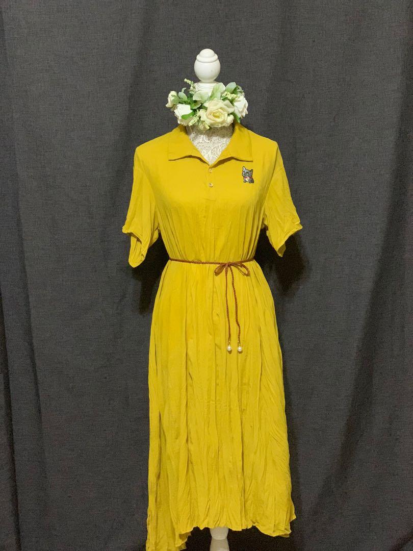 Canary Yellow Maxi dress with a touch of cute dog design Women s Fashion Dresses Sets Dresses on Carousell