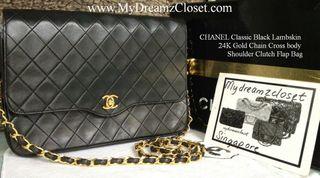 CHANEL Classic Black Lambskin Shoulder Clutch Flap Bag