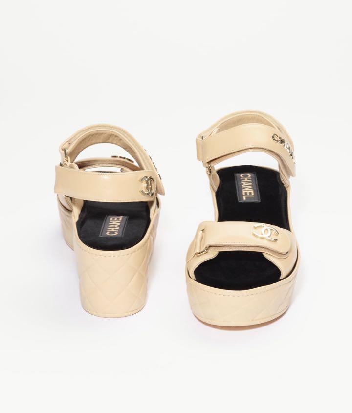 Chanel Shiny Calfskin Sandals in Beige, Luxury, Sneakers