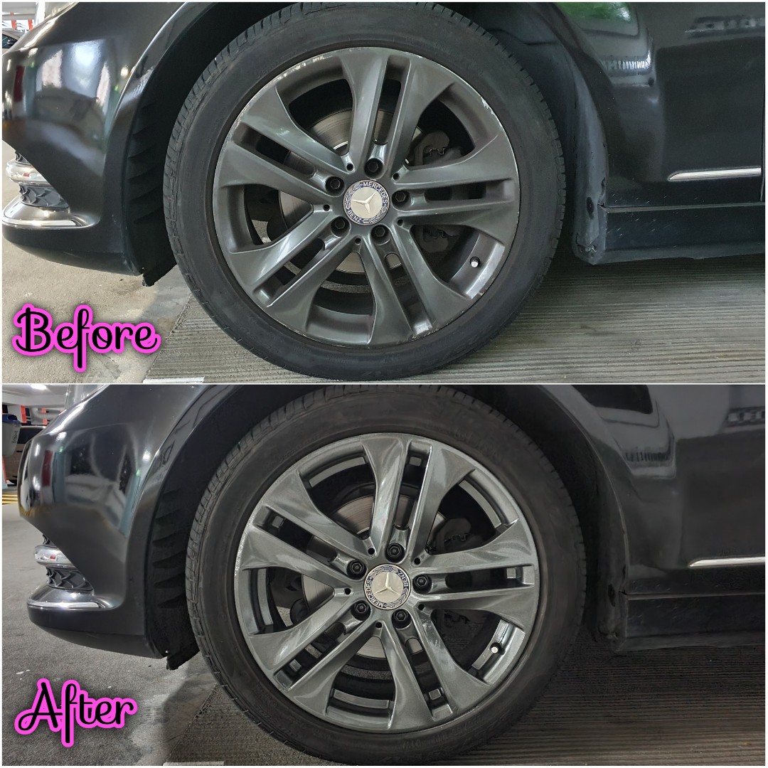 Gunmetal Grey Rims Spray Paint Service On (Mercedes C180), Car