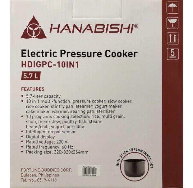 Hanabishi Electric Pressure Cooker 10 in 1 HDIGPC10in1, TV & Home