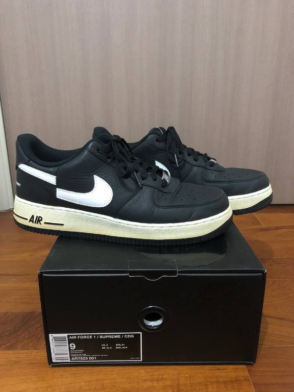 Supreme CDG Nike Air Force 1 Black Split Swoosh AR7623-001