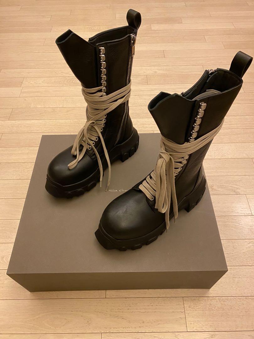 RICK OWENS Bozo Tractor lace-up leather boots (size 36), 女裝, 鞋